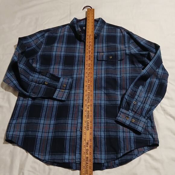 SMITH'S Work Wear Men's XL Deep Blue/Grey Plaid Flannel Easy Care Long-Sleeved - Picture 8 of 11
